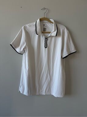 all in motion White Polo with Black Trim - Men's Short Sleeve Zip Collar